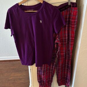 Victoria's Secret Purple Tee with Red Plaid Pajama Pants Set